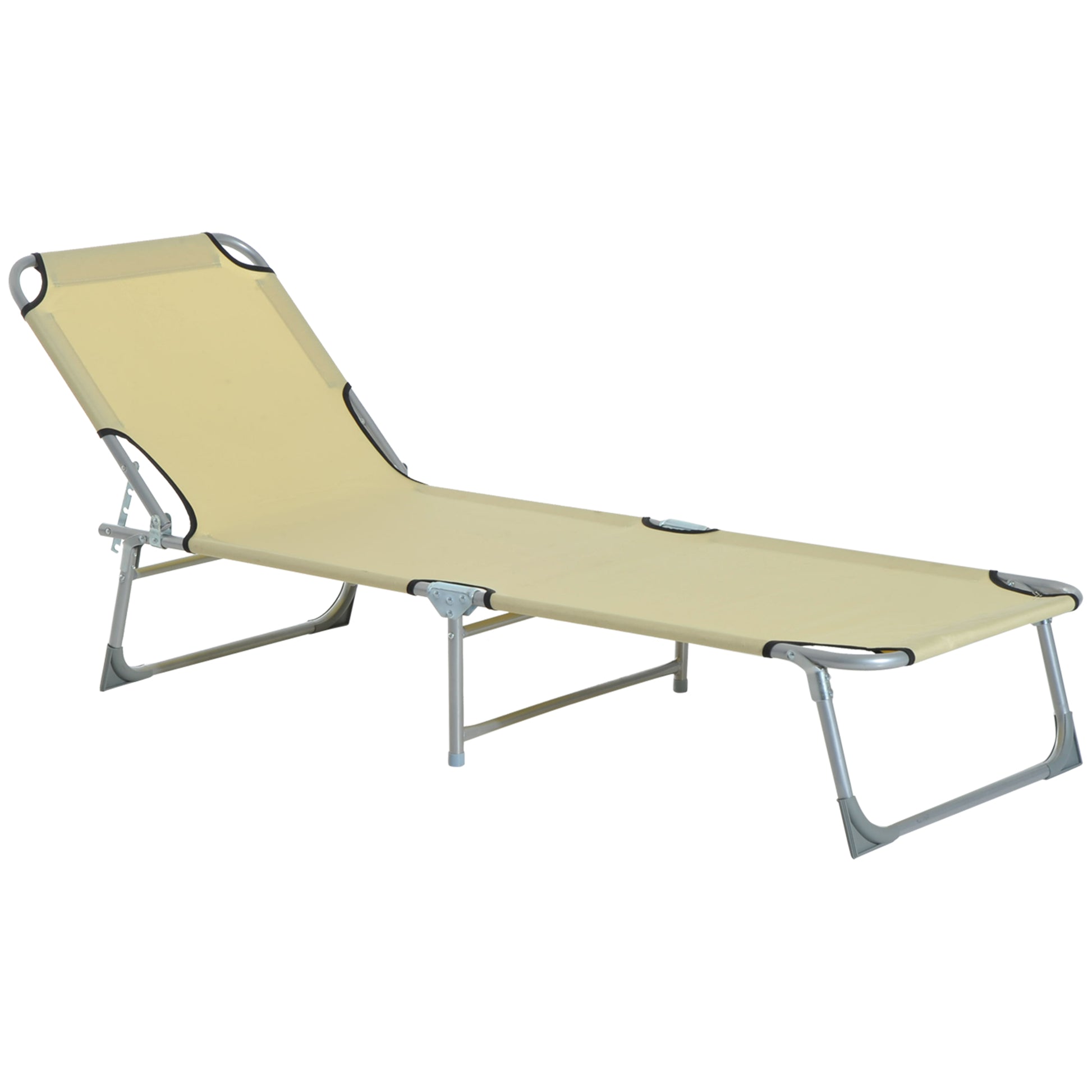 Outsunny Reclining Sun Lounger Chair Folding Camping Bed with 4-Position Adjustable Backrest, for Travel Indoor Outdoor Office Fishing, Beige--ChewyGames-ChewyGames