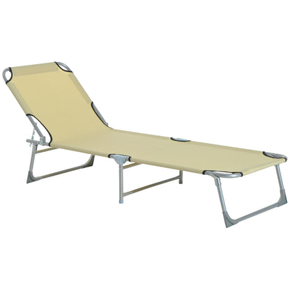 Outsunny Reclining Sun Lounger Chair Folding Camping Bed with 4-Position Adjustable Backrest, for Travel Indoor Outdoor Office Fishing, Beige--ChewyGames-ChewyGames