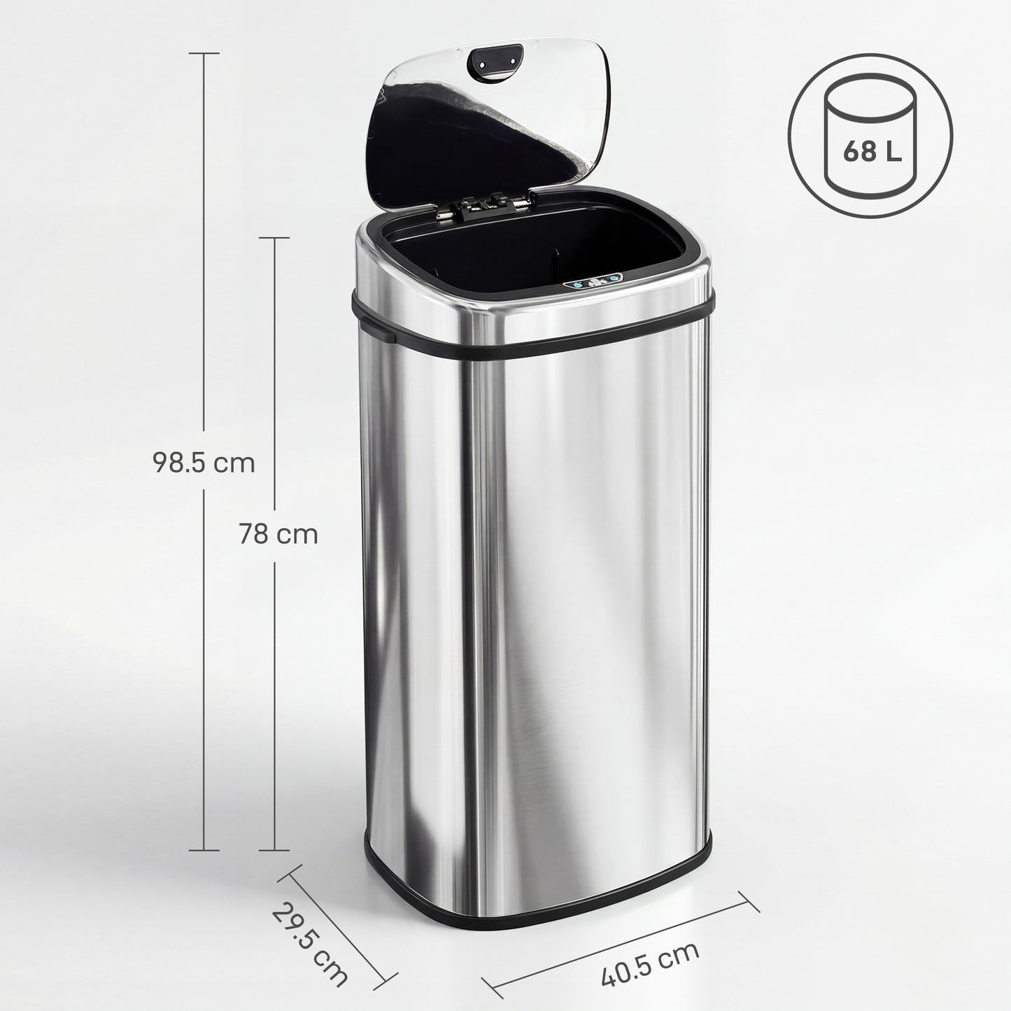 HOMCOM 68L Automatic Sensor Bin, Touchless Stainless Steel Kitchen Rubbish Bin, Hands-Free Infrared Waste Dustbin, Motion Trash Can with Manual Button for Home Office, Silver