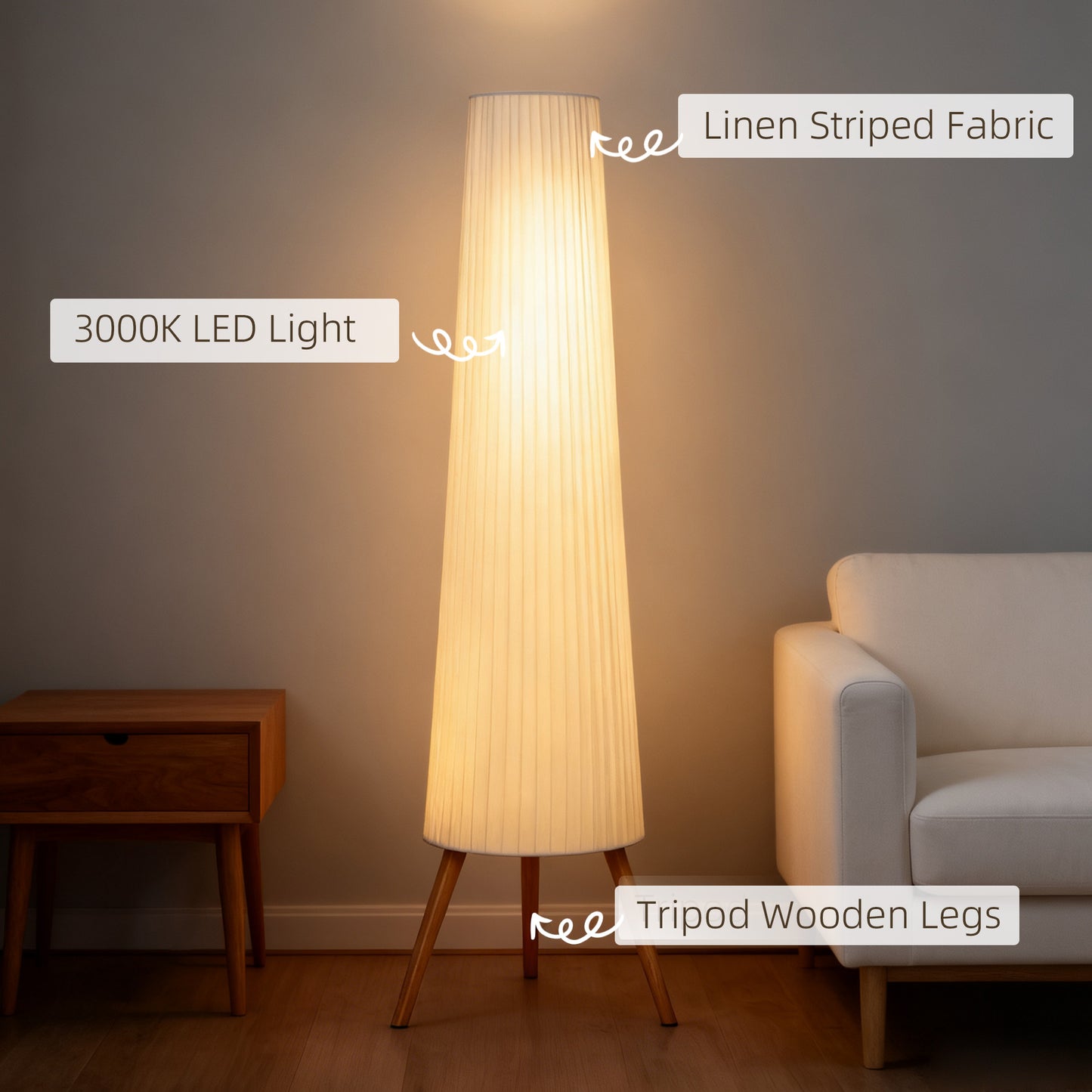 HOMCOM Three-Level Tripod Floor Lamp - White