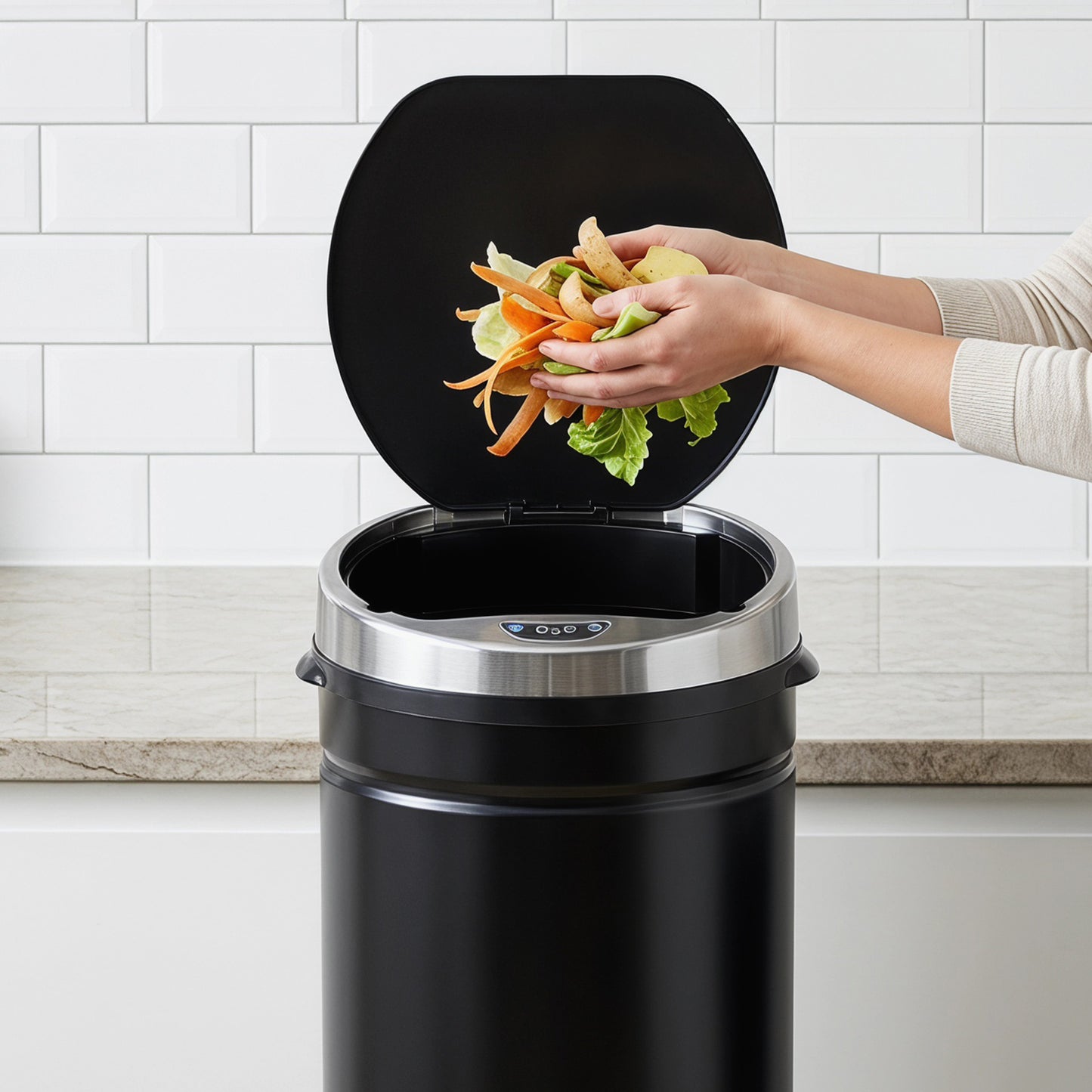 HOMCOM 50L Sensor Bin, Automatic Touchless Rubbish Bin with Soft-Close Lid, Fingerprint Resistant Stainless Steel for Kitchen, Home Office, Recycling and Waste, Black