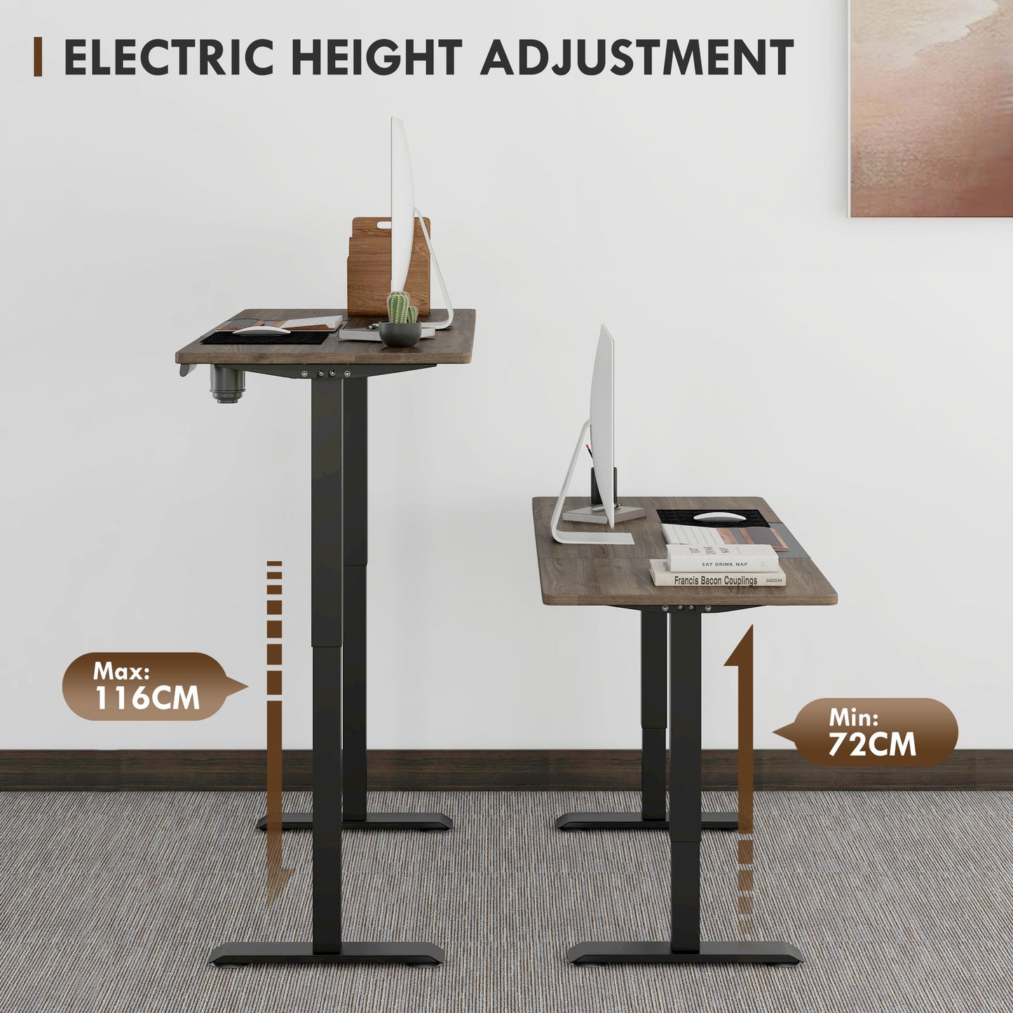 72-116cm Adjustable Electric Sit to Standing Desk with LED Display - Wood Black