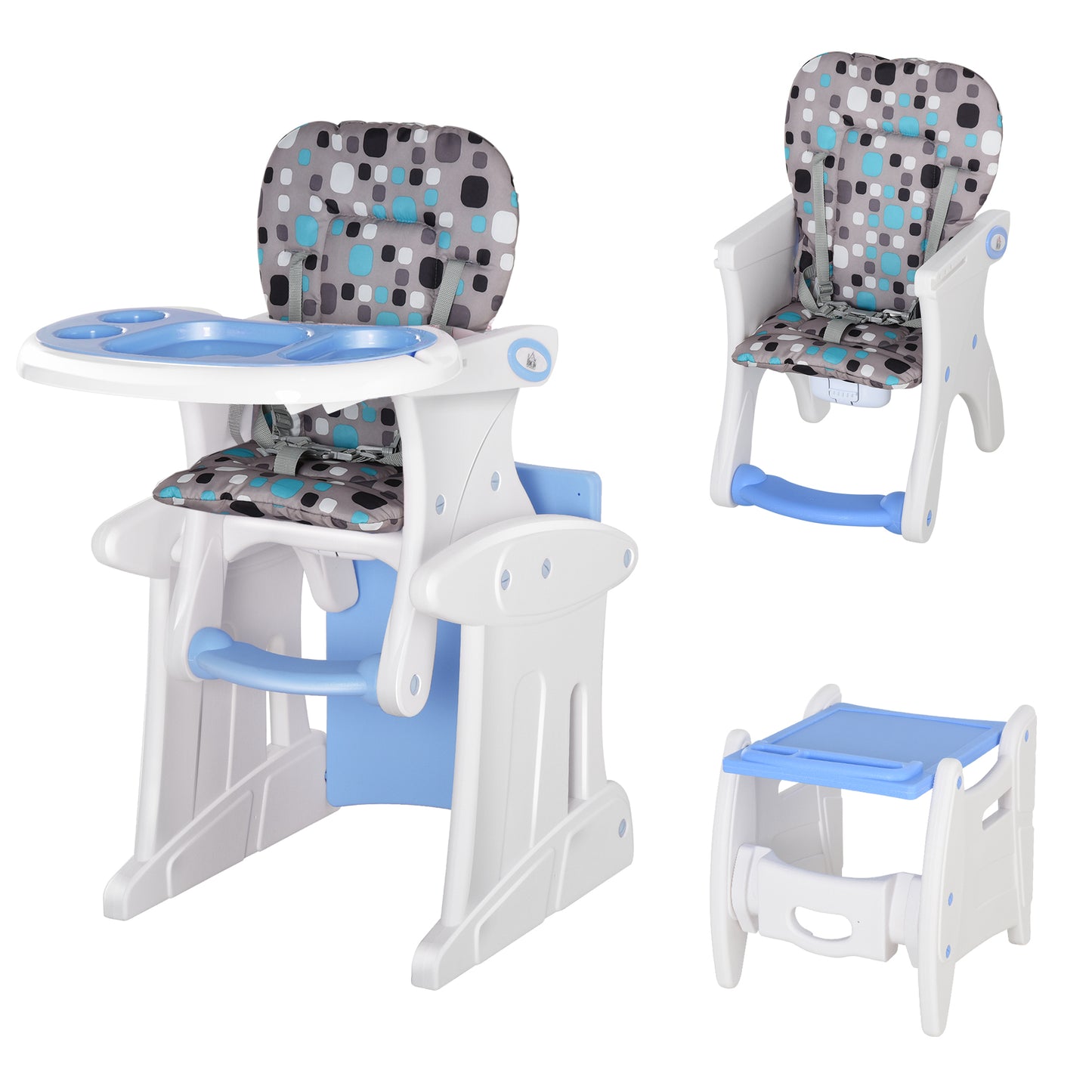 HOMCOM 2 in 1 Convertible Baby High Chair Toddler Table Chair Infant Feeding Seat Removable Food Tray Safety Harness Blue--ChewyGames-ChewyGames