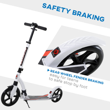 HOMCOM Foldable Kick Scooter with Double Shock Absorption and Big Wheels, Height Adjustable Aluminium Frame Big Wheel Scooter for 14+ Teens Adult - White--ChewyGames-ChewyGames