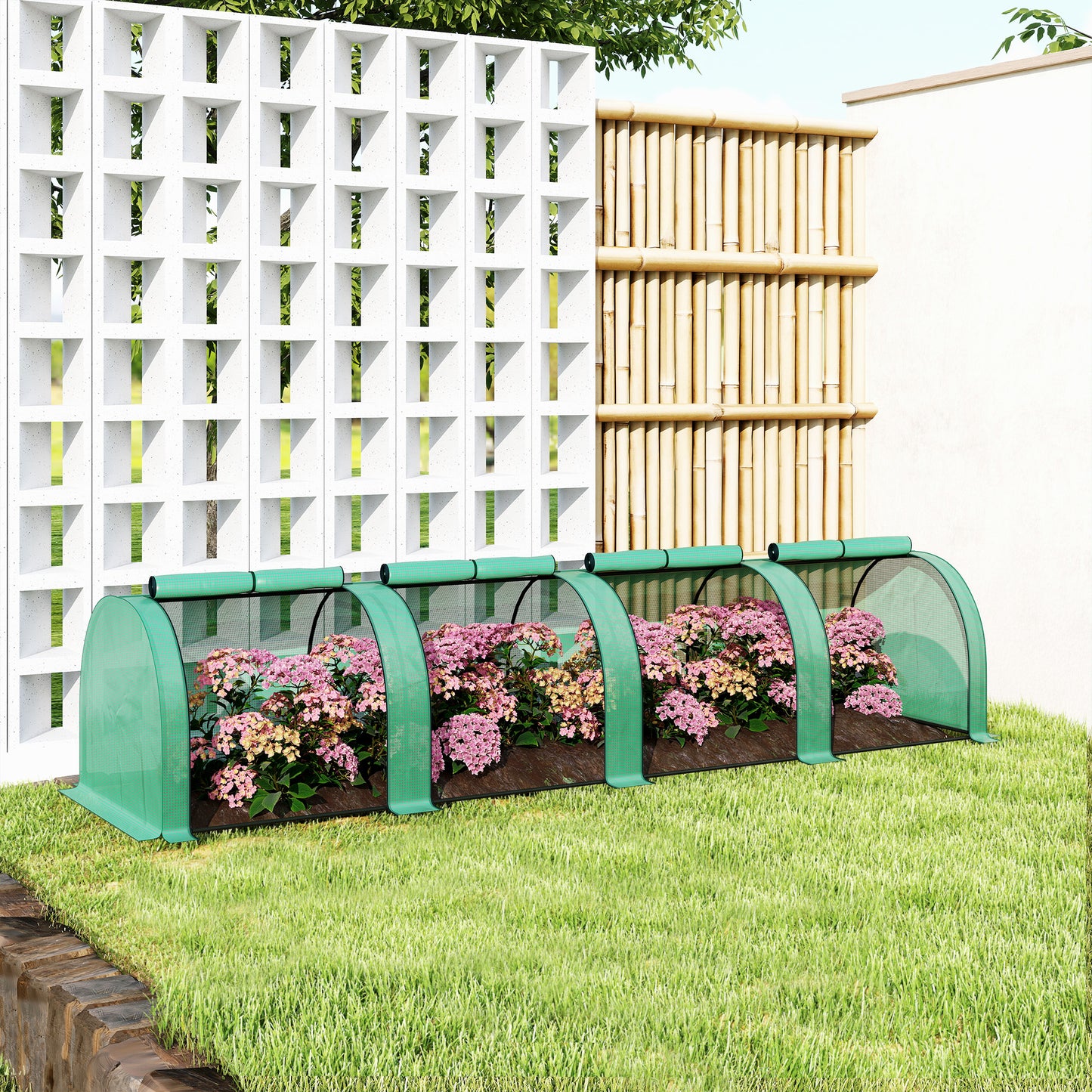 Outsunny 395  x 100 cm Low Tunnel Greenhouse - Green