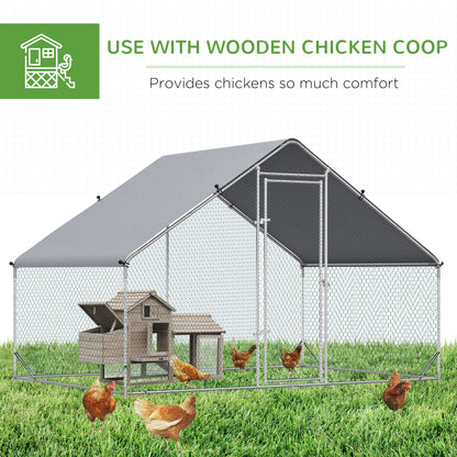PawHut Chicken Run Galvanised 3 x 2 x 2m Walk-in Chicken Coop Hen Poultry House Cage with Water-Resist Cover, Silver