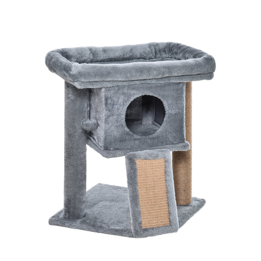 PawHut Cat Tree Tower for Indoor Cats Cat Scratching Post Climbing Activity Centre w/Jute Scratching Pad, Toy Ball, Cat House - Grey--ChewyGames-ChewyGames