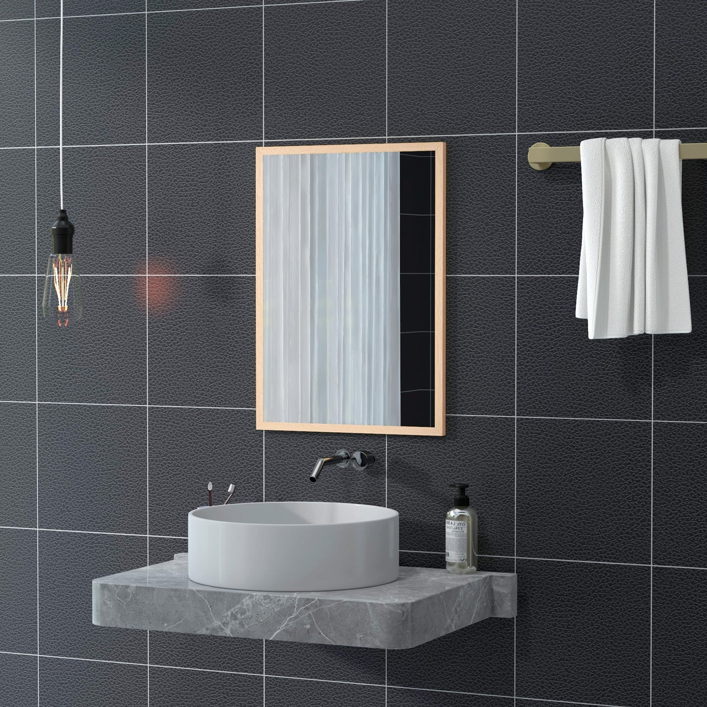 HOMCOM Wall Bathroom Mirror, 70 x 50 cm Wall-Mounted Mirror for Living Room, Bedroom, Hallway, Natural Wood