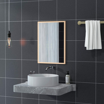 HOMCOM Wall Bathroom Mirror, 70 x 50 cm Wall-Mounted Mirror for Living Room, Bedroom, Hallway, Natural Wood