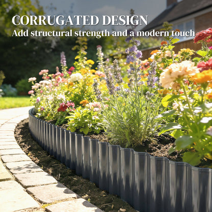 Outsunny Metal Garden Edging Border, 8 in x 21.3 ft Corrugated Heavy Duty Galvanised Steel Lawn Edging, Dark Grey--ChewyGames-ChewyGames