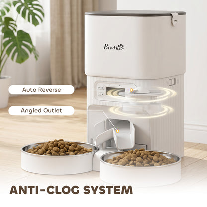 PawHut Automatic Cat Feeder Timed Portion Control Pet Food Dispenser with 2 Stainless Steel Bowls
