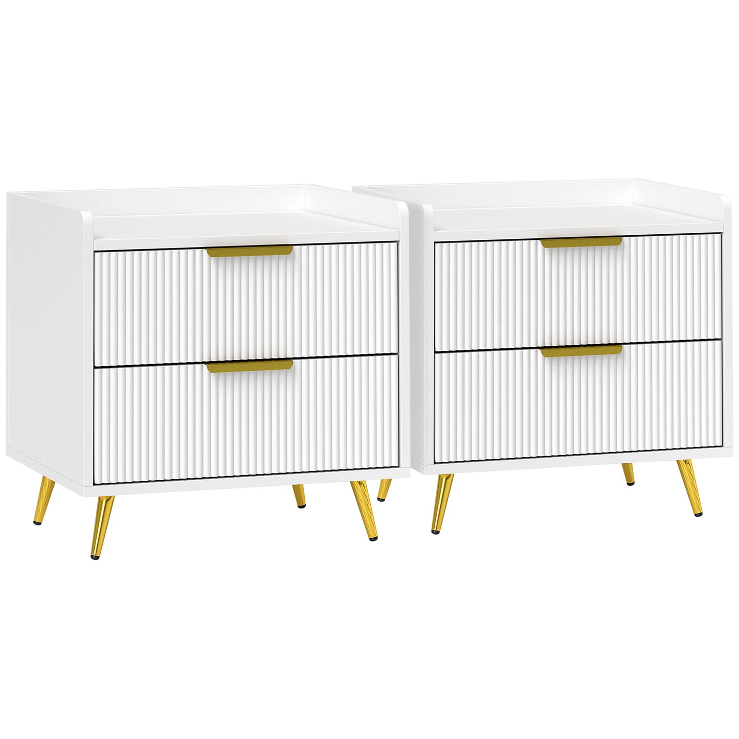 HOMCOM Elegant Two-Drawer Bedside Table Set of 2 - White--ChewyGames-ChewyGames