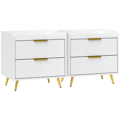 HOMCOM Elegant Two-Drawer Bedside Table Set of 2 - White--ChewyGames-ChewyGames