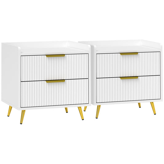 HOMCOM Elegant Two-Drawer Bedside Table Set of 2 - White--ChewyGames-ChewyGames