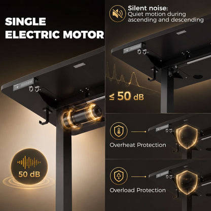 HOMCOM Standing Desk Memory Control Height Adjustable Desk 2 Cable Holes LED Display Sit Stand Desk Black