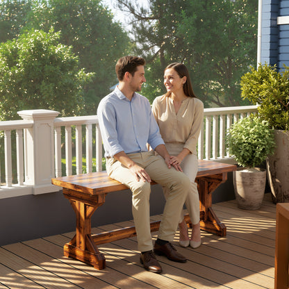 Outsunny Rustic Wooden Garden Bench, Backless Outdoor Bench Patio Loveseat with X-Shape Base for Porch, Park, Carbonised Finish