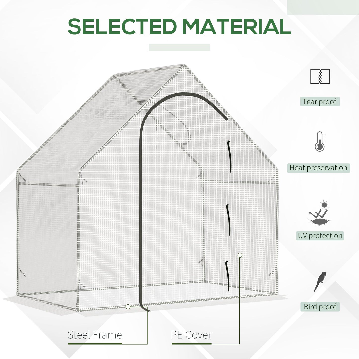 Outsunny Walk In Tomato Greenhouse Garden Outdoor Mini Greenhouse Flower Planter Steel Frame with Zipped Door & Window, PE Cover, 180 x 100 x 168CM,  White