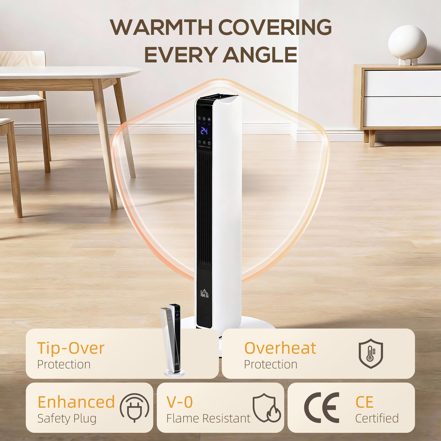 HOMCOM 1100W/2200W Space Heater with 65° Oscillation, Electric Heater with 2 Heat and Fan, 8-Hour Timer, Overheat & Tip Over Protection for Bedroom, 29 inch