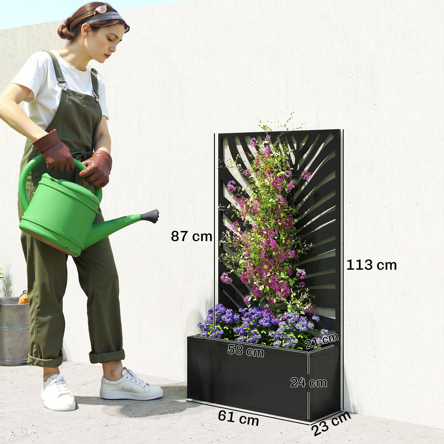 Outsunny Metal Garden Bed for Garden with Trellis, Wall Mounted or Freestanding Raised Planter with Privacy Screen