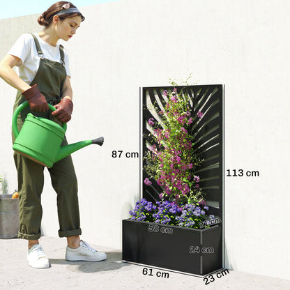 Outsunny Metal Garden Bed for Garden with Trellis, Wall Mounted or Freestanding Raised Planter with Privacy Screen