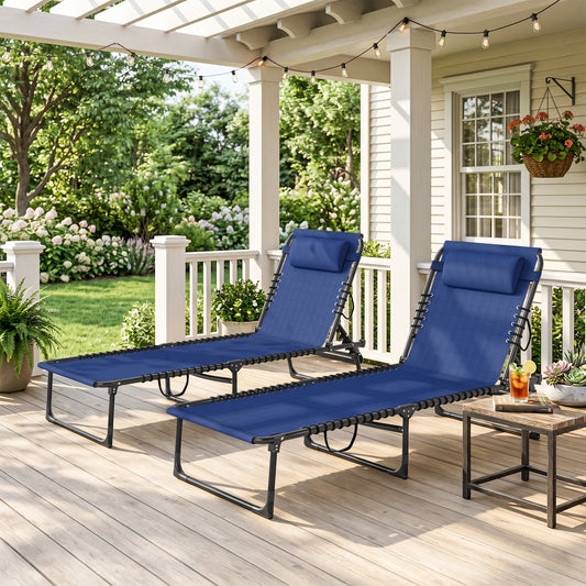 Outsunny Set of Two Folding Sun Loungers, with Four-Position Backs - Blue