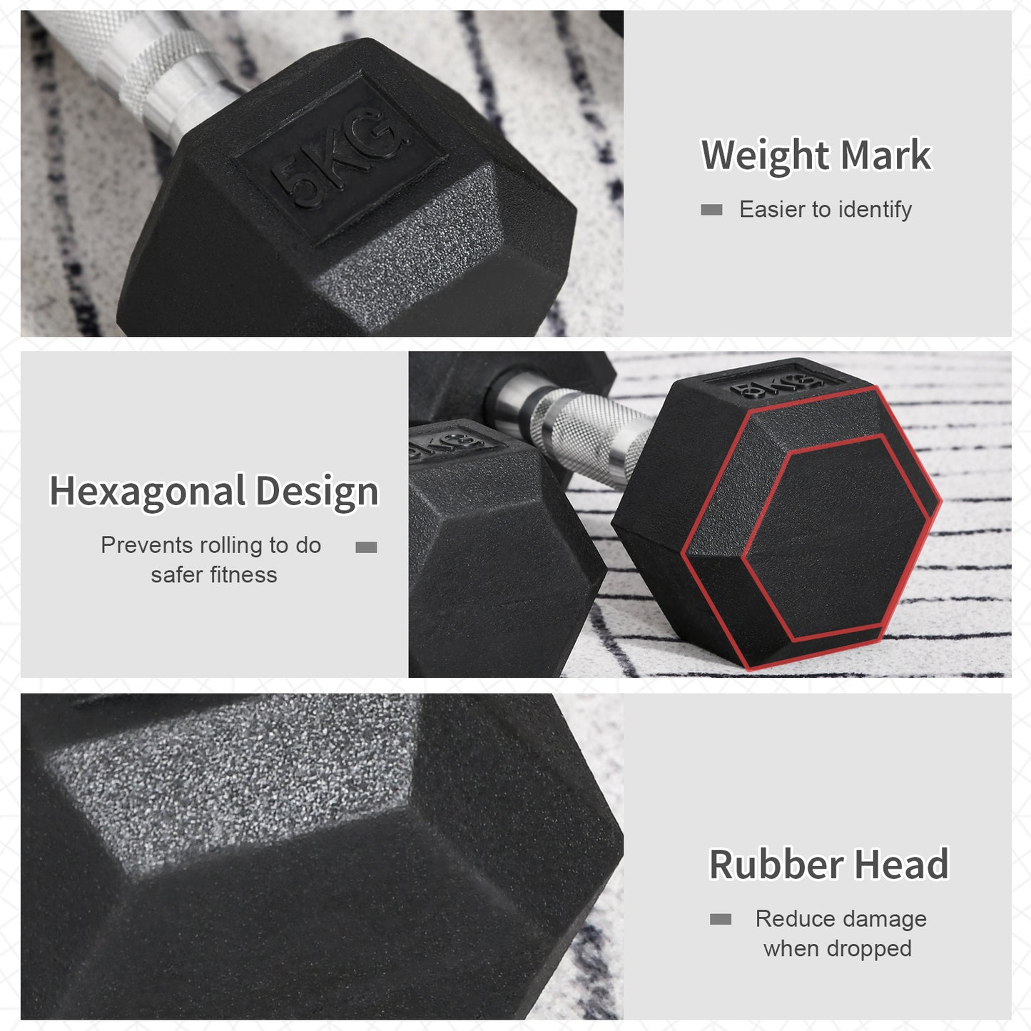 HOMCOM 2x5kg Rubber Dumbbell Sports Hex Weights Sets Gym Fitness Lifting Home-Dumbbells-ChewyGames-ChewyGames