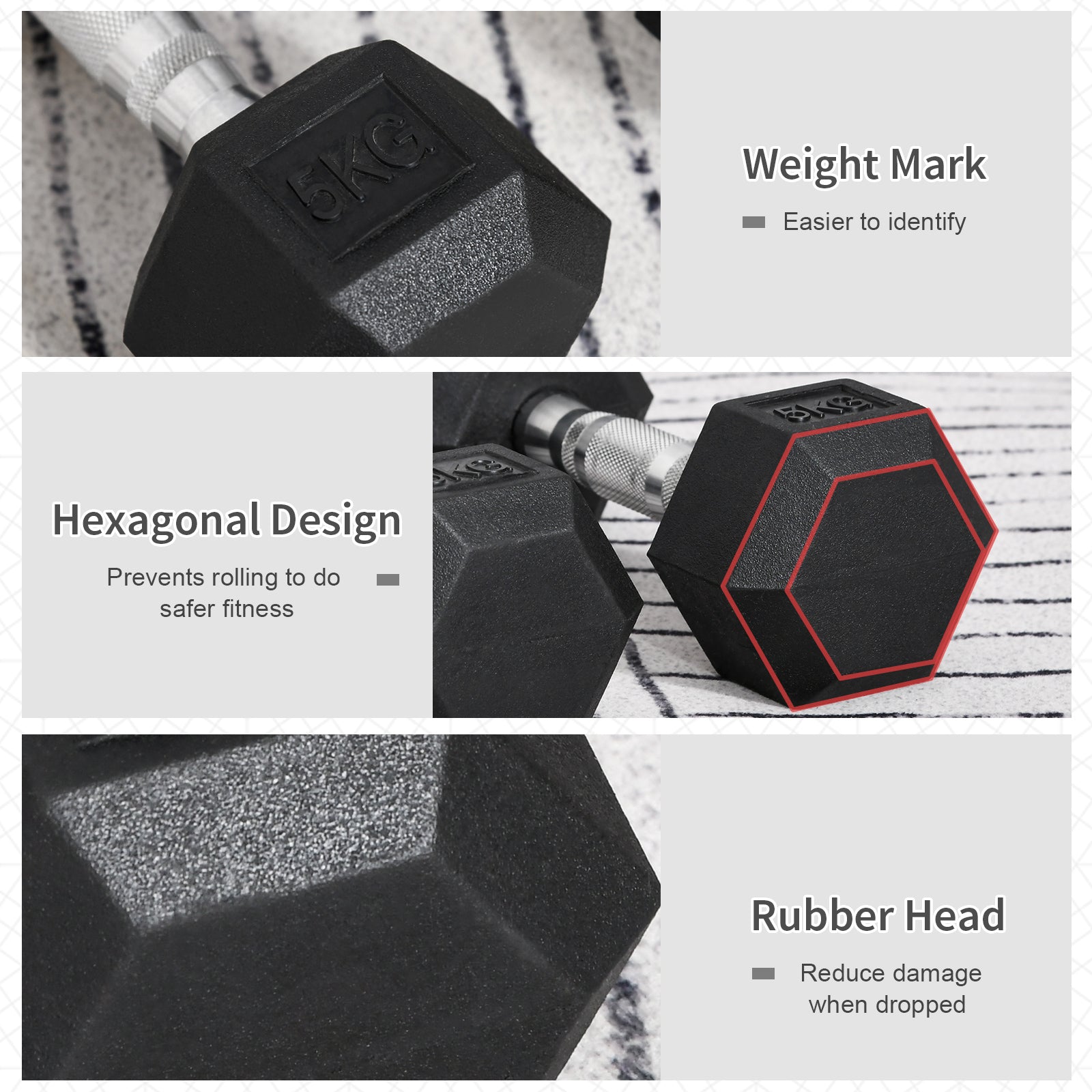 HOMCOM 2x5kg Rubber Dumbbell Sports Hex Weights Sets Gym Fitness Lifting Home-Dumbbells-ChewyGames-ChewyGames