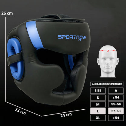 SPORTNOW Boxing Headguard w/ Adjustable Strap for Sparring, Kickboxing, MMA, Blue/Black