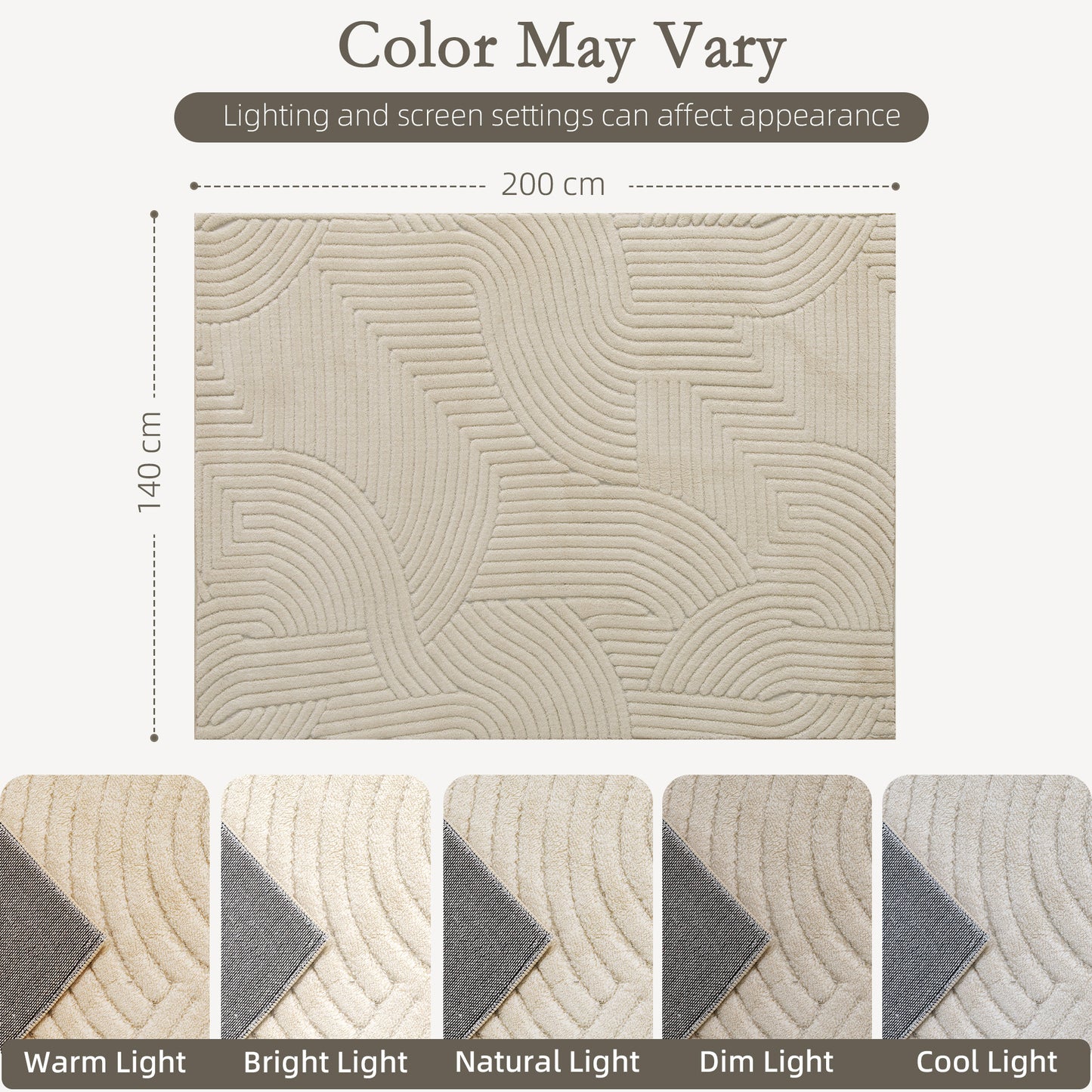 HOMCOM Modern Geometric Rug, Thick Plush, Non-Slip, 200 x 140 cm – Cream, Living Room/Bedroom/Office