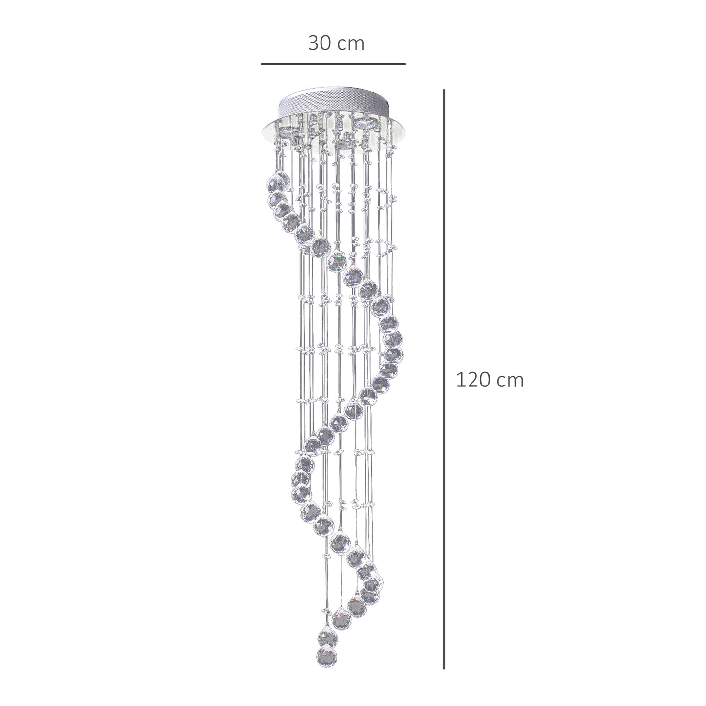 HOMCOM Modern Crystal Chandelier Ceiling Light Pendant Lamp Chrome Finish Glass Droplets New, for Living Room, Bedroom, Hallway, Ф30 x 120cm