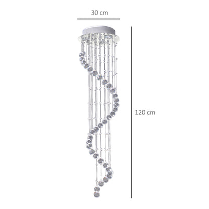 HOMCOM Modern Crystal Chandelier Ceiling Light Pendant Lamp Chrome Finish Glass Droplets New, for Living Room, Bedroom, Hallway, Ф30 x 120cm