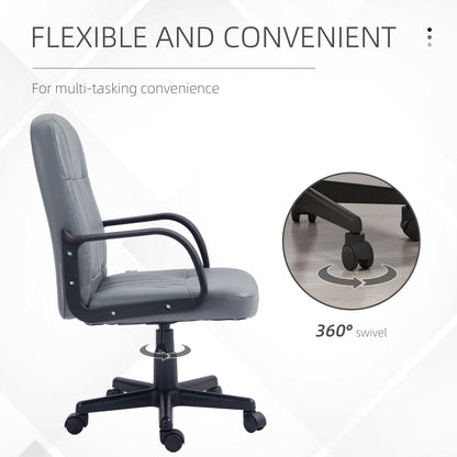 HOMCOM Desk Chair, PU Leather Computer Office Chair with Adjustable Height, Swivel Wheels for Home Work Study, Grey
