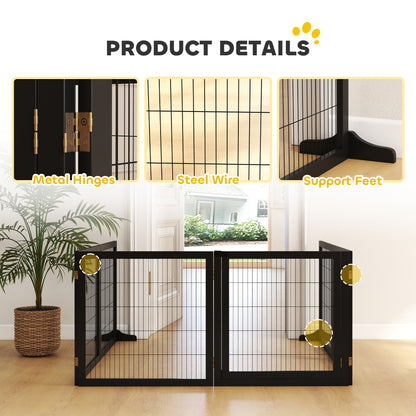 PawHut Wooden Pet Gate, Freestanding Dog Security Barrier with Two Support Feet - Black