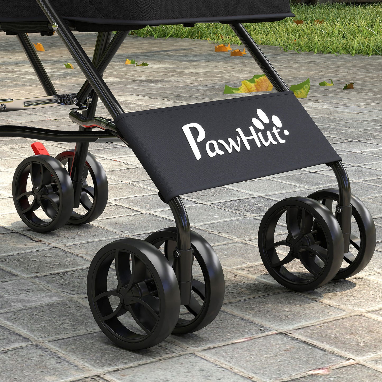 PawHut Dog Stroller, Foldable Cat Dog Pram for Miniature Breeds, Pet Stroller with Brake, Mesh Windows, Black