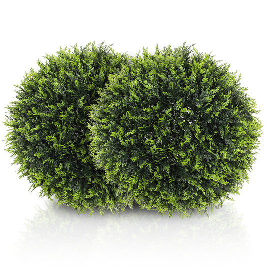 HOMCOM Set of 2 Artificial Plant Topiary Balls, UV-Protected Fake Decorative Plants, Faux Home Indoor Outdoor Decor, 45cm, Green