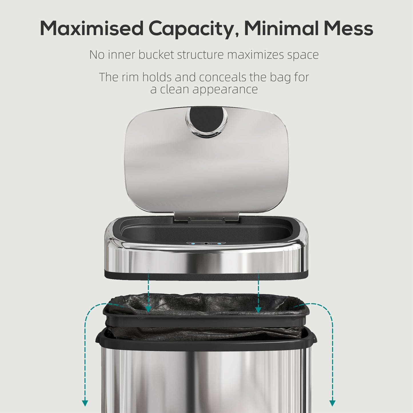 HOMCOM 68L Automatic Sensor Bin, Touchless Stainless Steel Kitchen Rubbish Bin, Hands-Free Infrared Waste Dustbin, Motion Trash Can with Manual Button for Home Office, Silver