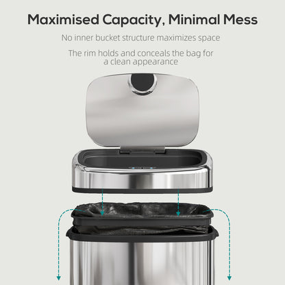 HOMCOM 68L Automatic Sensor Bin, Touchless Stainless Steel Kitchen Rubbish Bin, Hands-Free Infrared Waste Dustbin, Motion Trash Can with Manual Button for Home Office, Silver