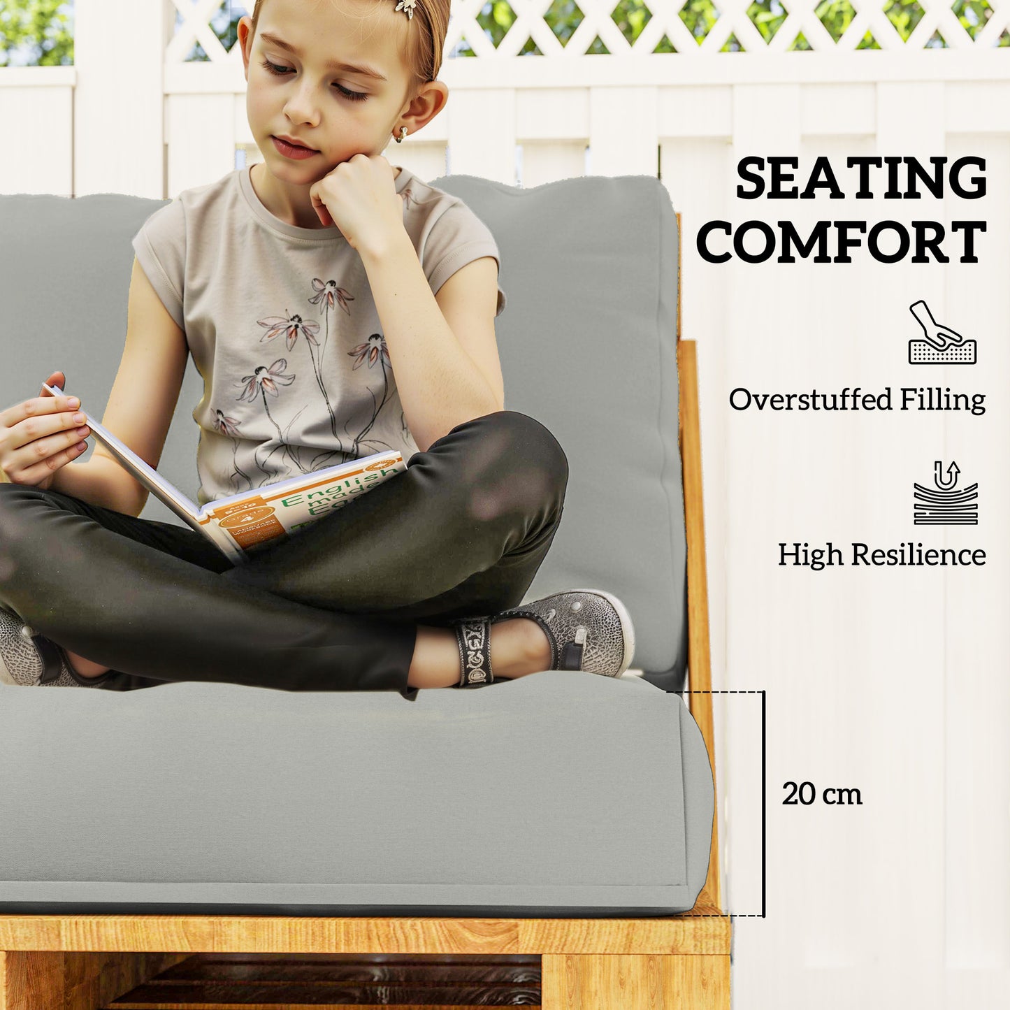 Outsunny Two Piece Seat Pallet and Back Cushions - Light Grey