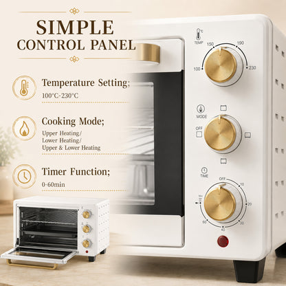 HOMCOM 21L Mini Countertop Oven, 100°C-230°C Adjustable Temperature, White