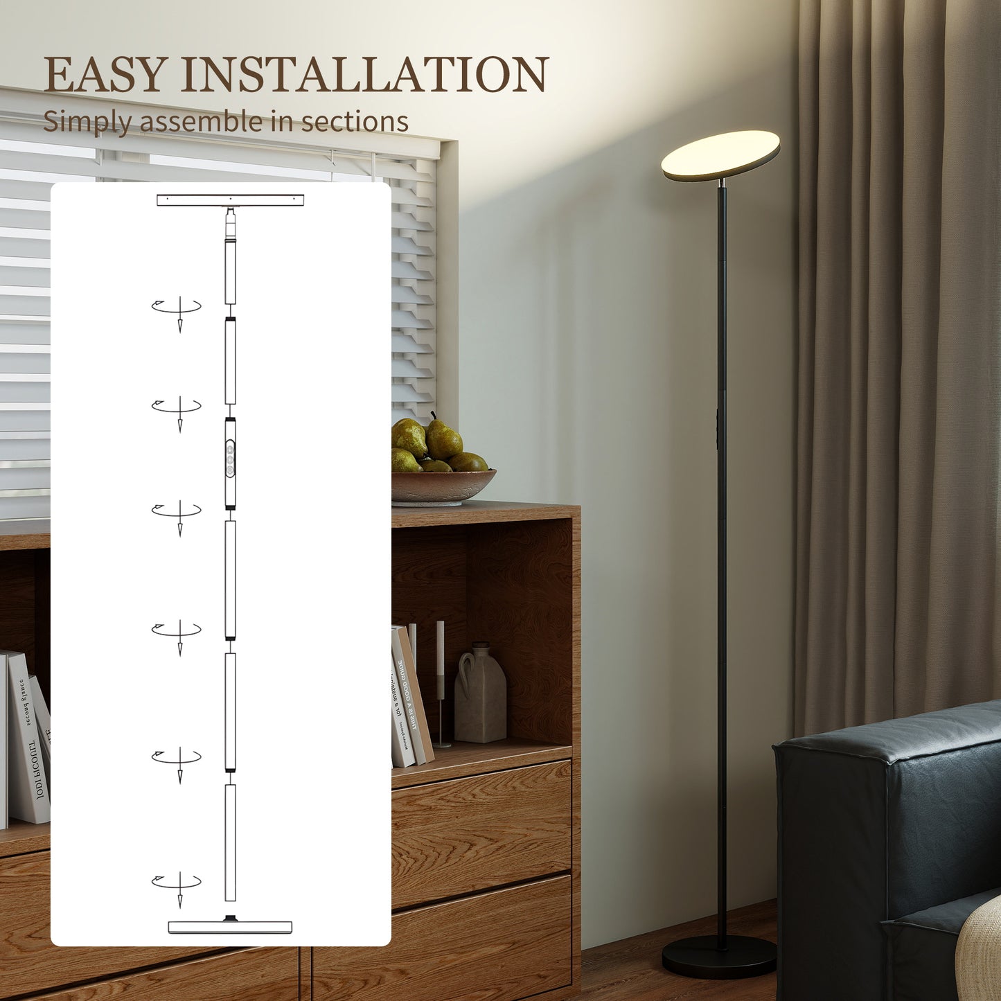 HOMCOM RGB Uplighter Floor Lamp, Tall Dimmable Standing Lamp with Remote & Touch Control, 350° Rotatable Head for Living Room Bedroom, 2700K-6000K Colour Temperatures, Black