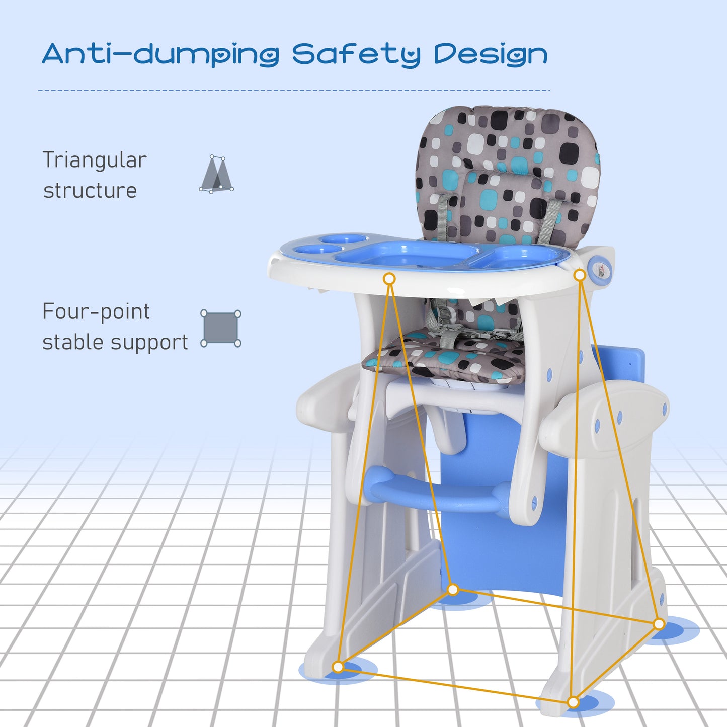 HOMCOM 2 in 1 Convertible Baby High Chair Toddler Table Chair Infant Feeding Seat Removable Food Tray Safety Harness Blue--ChewyGames-ChewyGames