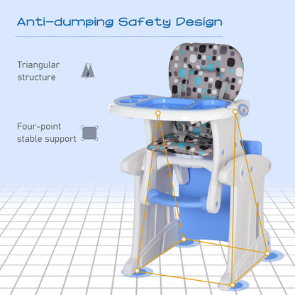 HOMCOM 2 in 1 Convertible Baby High Chair Toddler Table Chair Infant Feeding Seat Removable Food Tray Safety Harness Blue--ChewyGames-ChewyGames