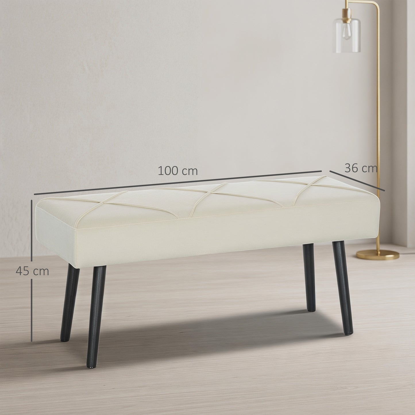 HOMCOM Upholstered Hallway Bench, End of Bed Bench with X-Shape Design and Steel Legs, Cream