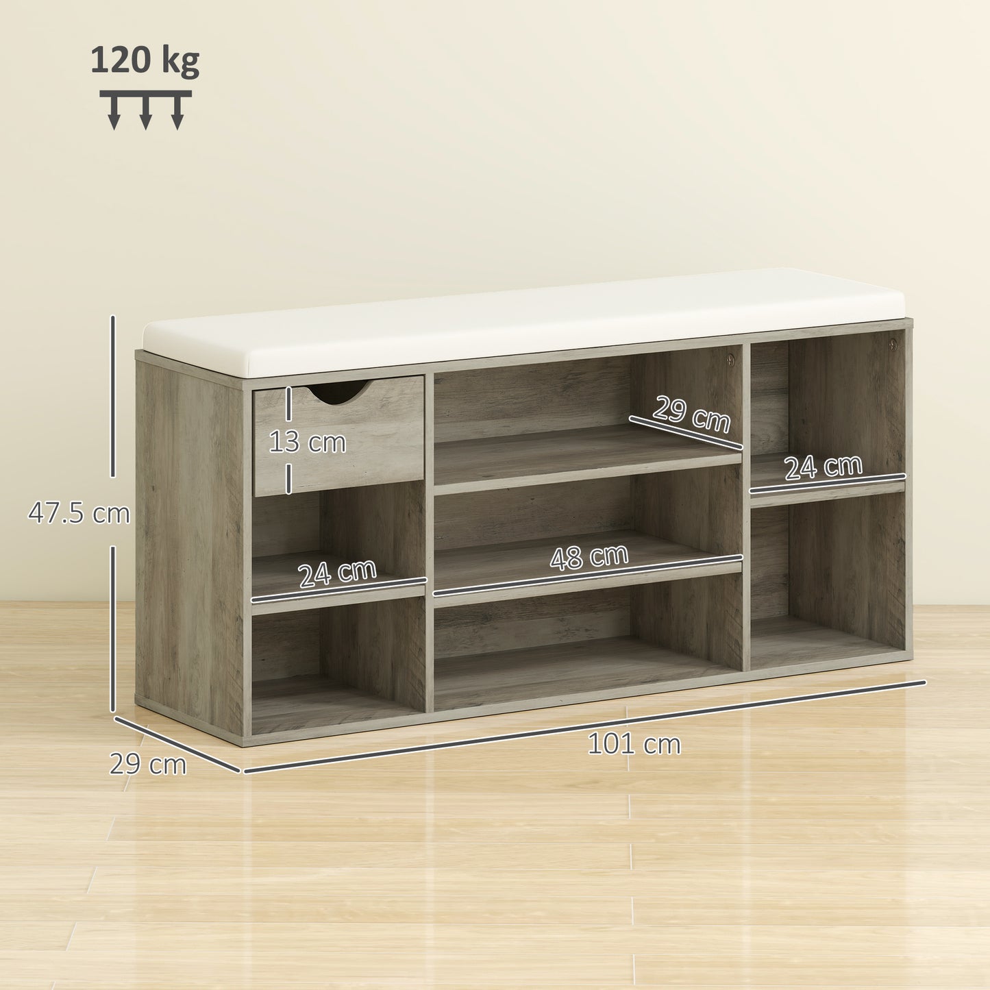 HOMCOM Shoe Storage Bench with Cushion - Grey