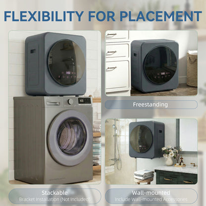 HOMCOM Vented Tumble Dryer, 4kg Front Tumble Dryer with Stainless Steel Tub, 800W Compact Freestanding Grey