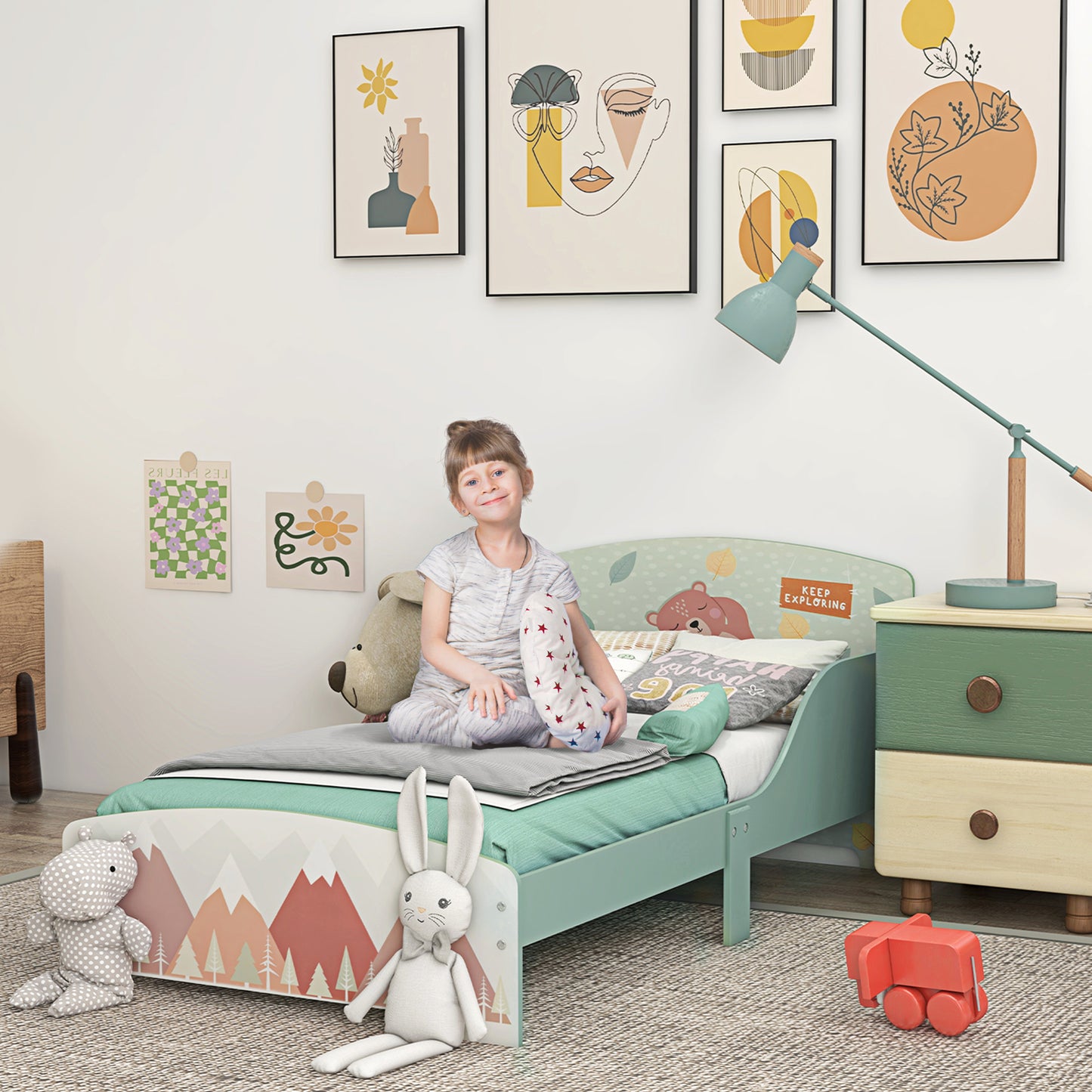 ZONEKIZ Toddler Bed Frame, Kids Bedroom Furniture for Ages 3-6 Years, Green-Toddler Beds-ChewyGames-ChewyGames
