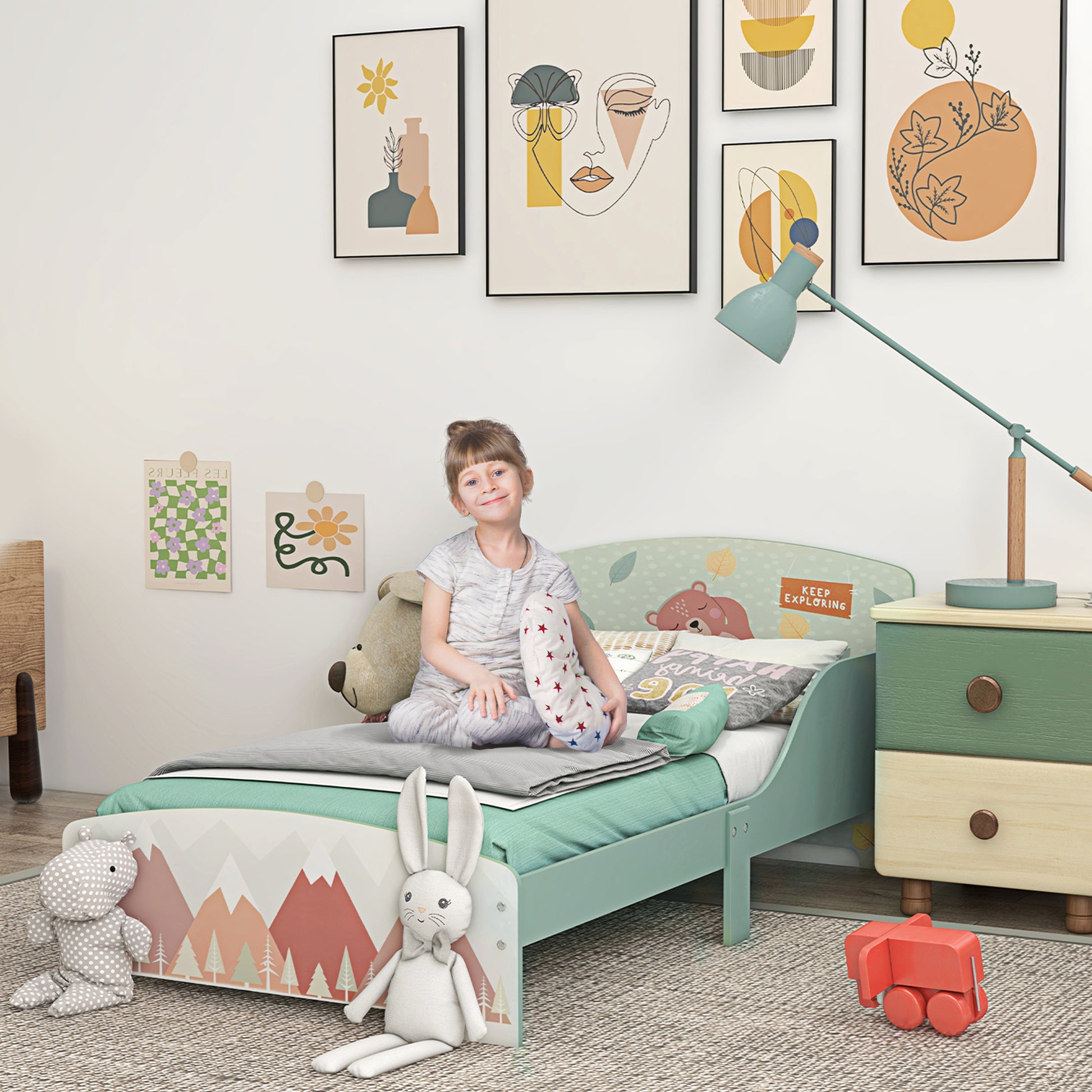 ZONEKIZ Toddler Bed Frame, Kids Bedroom Furniture for Ages 3-6 Years, Green-Toddler Beds-ChewyGames-ChewyGames