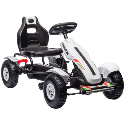 HOMCOM Pedal Go Kart, Kids Ride On Racer with Adjustable Seat, Inflatable Rubber Tyres, Handbrake for Ages 5-12 Years - White