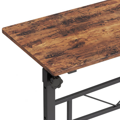 HOMCOM Overbed Table Adjustable Height Sofa Side Table with Wheels 80 x 40 cm Rustic Brown Black