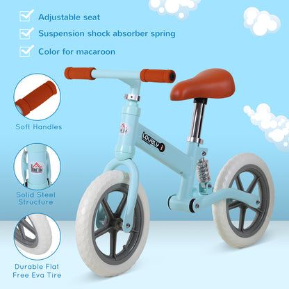 HOMCOM 12" Kids Balance Bike No Pedal Bicycle EVA Tyre Adjustable Seat Toddler Training Bike W/ Shock Absorber 2 - 5 Years Gift for Boys Girls Blue